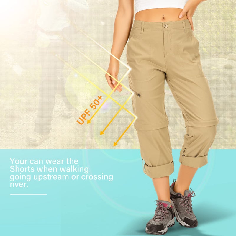 Toomett Women's Hiking Pants Convertible Zip Off Lightweight Quick Dry Shorts Outdoor Fishing Safari Waterproof Travel Camping Stretch Pants,2192,Khaki, US 14 - Image 3
